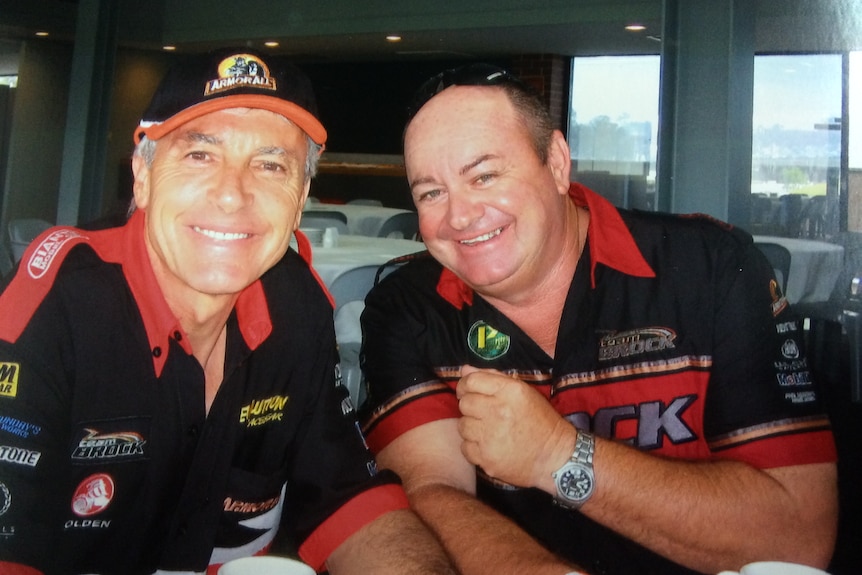 Australian race car legend Peter Brock and good friend and race fan Peter Champion