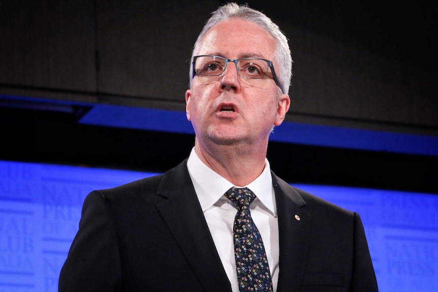 Mark Scott speaks at the podium at the National Press Club.