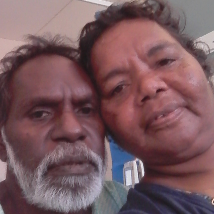 Marshall and Maxine Wallace pose for a photo after being reunited in Mount Isa.