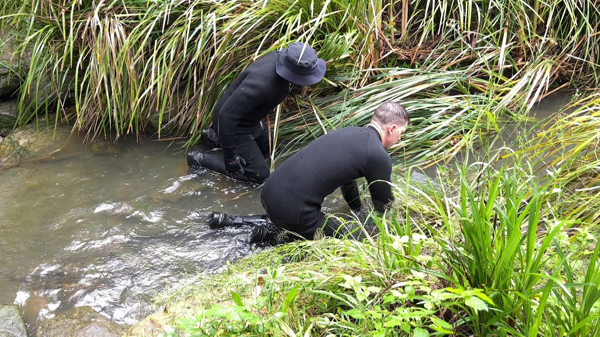 NSW Police divers search the waters in Lambton newcastle as part of investigation into deaths of Luke Davies and Jesse Baird