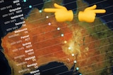 A map of Australia overlaid with hands pointing left and right.