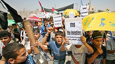 Incursion: Children have taken part in a protest against Israeli attacks on the Gaza Strip.