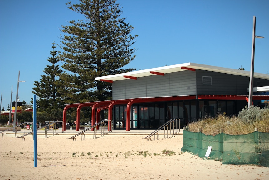 An empty building on a beach front