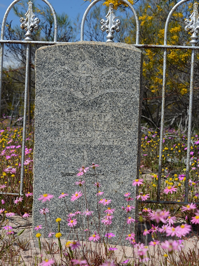 The bush grave of pilot Bob Fawcett who died 97 years ago at this site on Murchison House Station near Kalbarri.