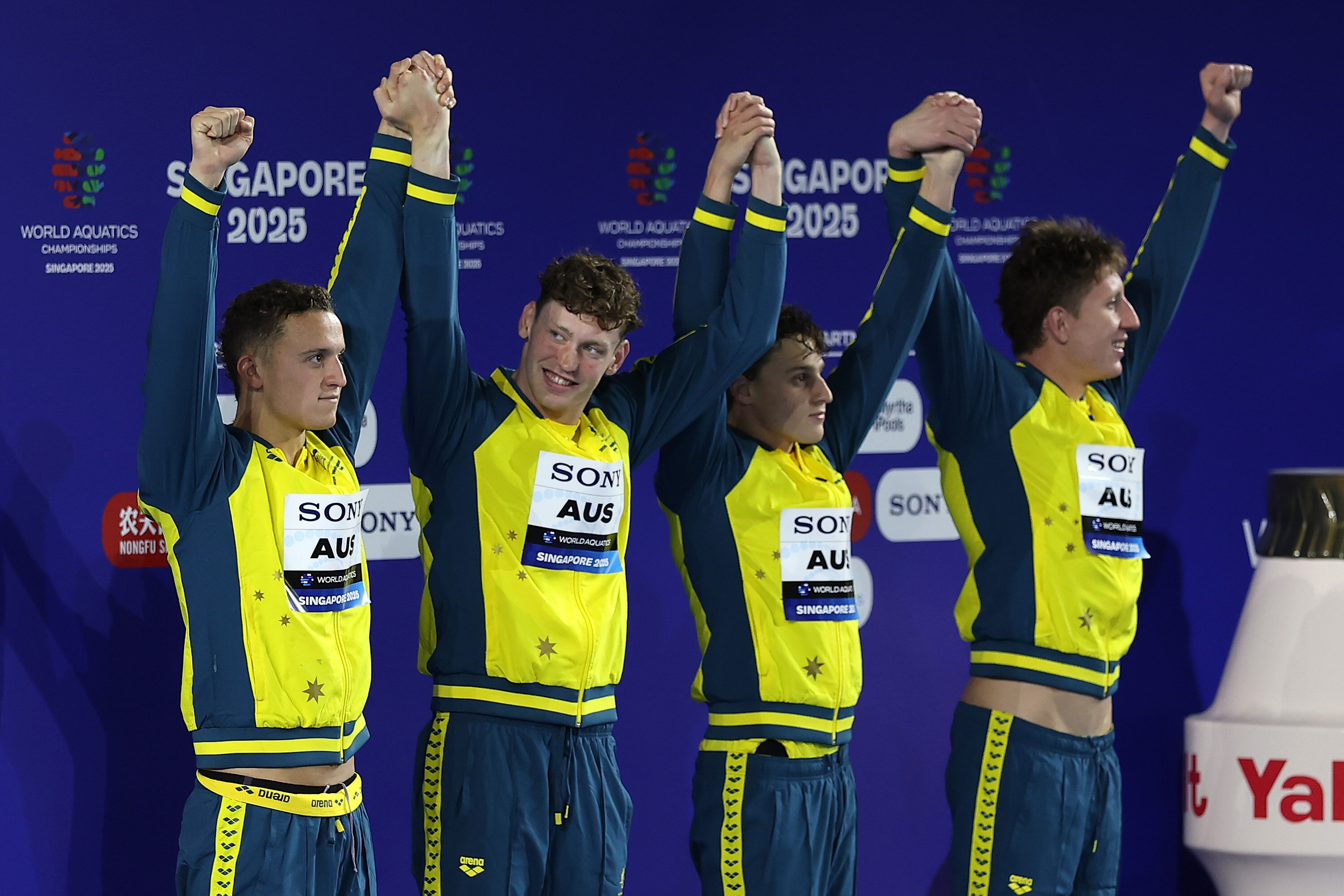 Australia's men's relay team celebrate bronze Singapore world's