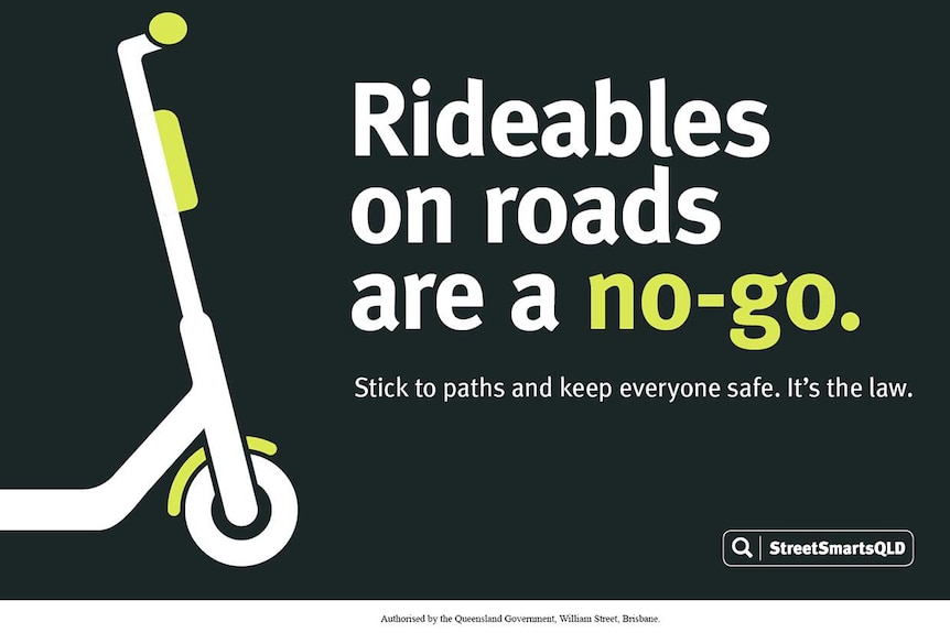 Riding on roads  E-scooter safety campaign image supplied by the Transport Dept.