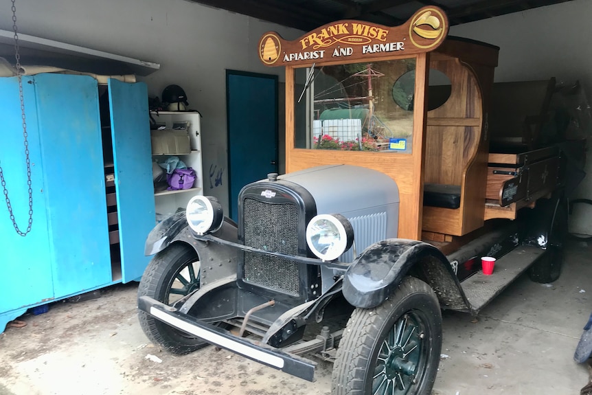 An historic truck saying Peter Wise farmer and apiarist