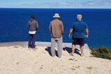 Three men backs to camera.