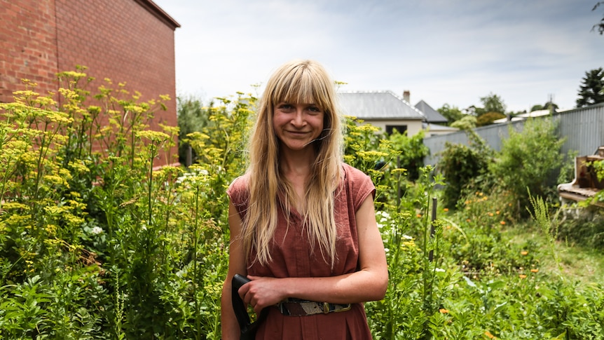 Teacher Emily Wilden at the Daylesford community garden made from reclaimed vacant land.