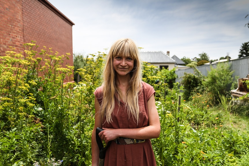 Teacher Emily Wilden at the Daylesford community garden made from reclaimed vacant land.