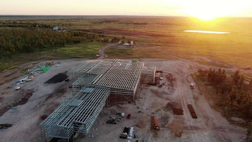 A birds-eye view of the Signature Beef processing plant sprawled out surrounded by red dirt