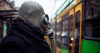 Close-Up Of Man Wearing Gas Mask