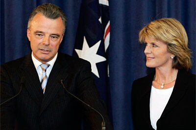 Brendon Nelson and Julie Bishop announcing their leadership of the Liberal Party in November 2007