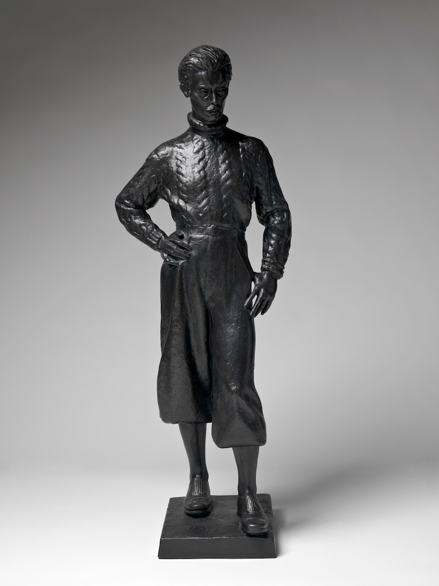 Self portrait in plus fours, c. 1939 (cast 2003), by Lyndon Dadswell.