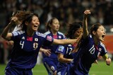 Japan player Homare Sawa celebrating scoring a goal against US in the women's World Cup final.