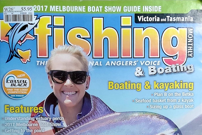 Naomi Wisby holding a fish on the cover of Fishing Monthly magazine.