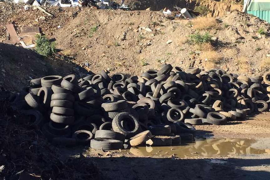 Old tyres at a tip in Hobart
