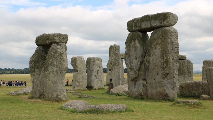 Historic Stonehenge rock display on Salisbury Plain in England.