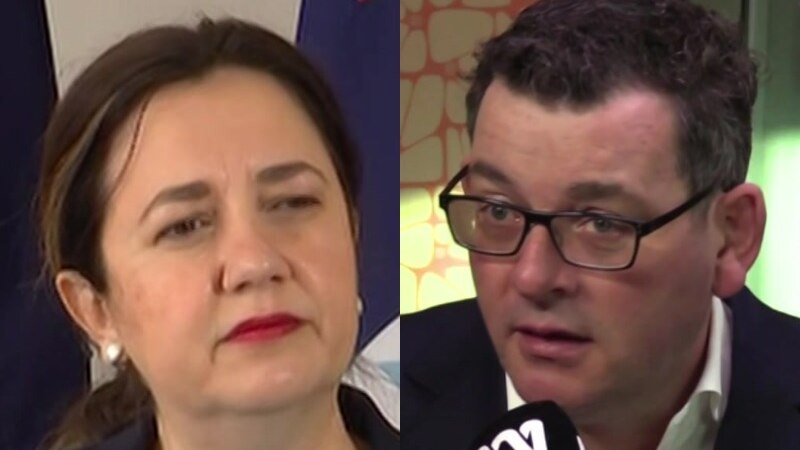 A composite image lays a close profile photograph of Annastacia Palaszczuk and Daniel Andrews side by side.