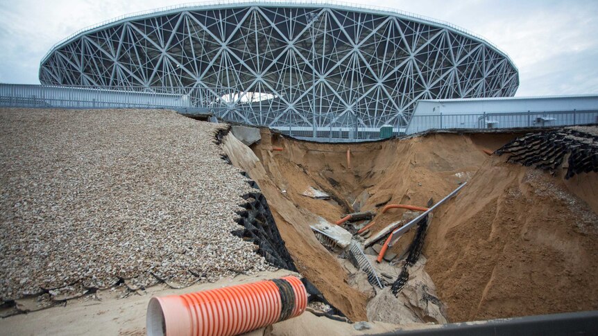 Pipes exposed outside Volgograd Arena