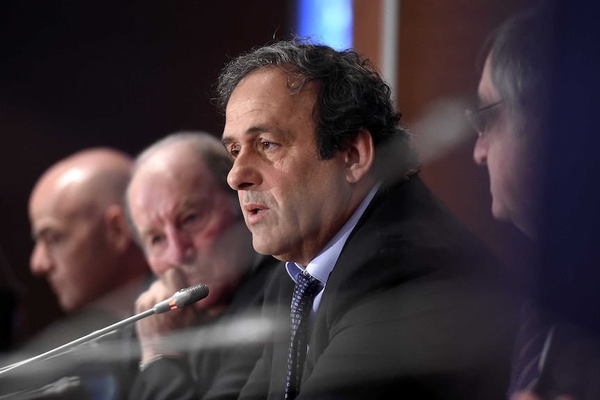UEFA president Michel Platini gives a press conference in Paris in April 2014.