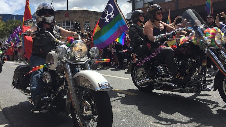 Lesbian bikers taking part in the Brisbane Pride Day Festival