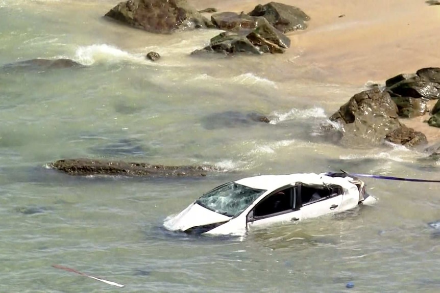 A car submerged in water