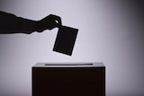 An unidentified person places a ballot into a box.