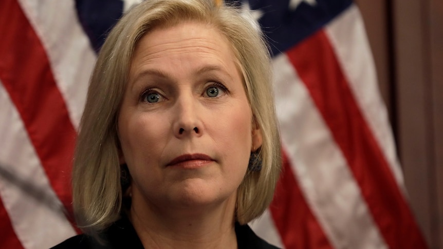 Donald Trump hit out at US senator Kirsten Gillibrand on Twitter after she called for his resignation. (Image: Reuters/Yuri Gripas)