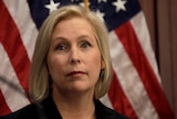 A close up of Kirsten Gillibrand, who looks concerned.