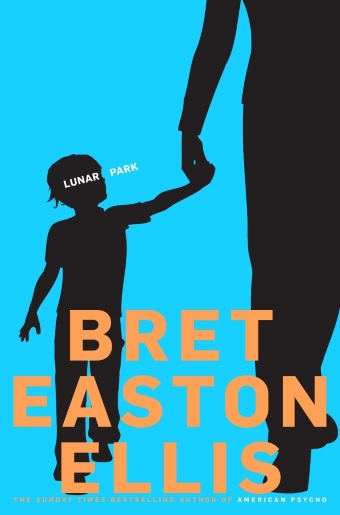 The book cover of Lunar Park by Bret Easton Ellis, blue background with the black outline of a child holding an adult's hand