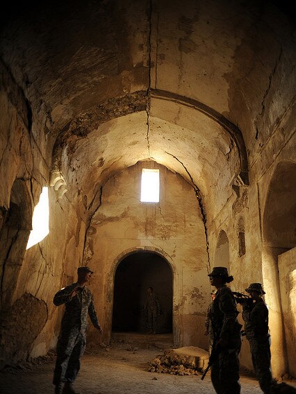 US Army soldiers inside the ancient chapel in 2009.