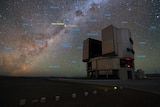 European Southern Observatory's Very Large Telescope with the star system Alpha Centauri mapped out above.