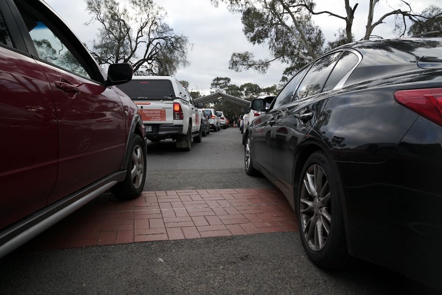 Cars lined up on a road