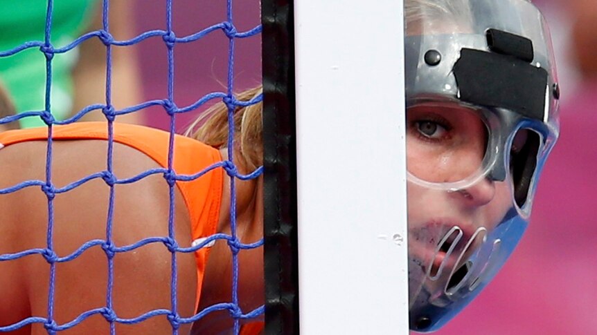 Netherlands' Eva de Goede does her best impression of Friday the 13th's Jason Voorhees... that's a Dutch name isn't it?