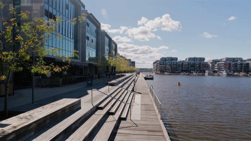 An empty Kingston Foreshore during coronavirus restrictions.