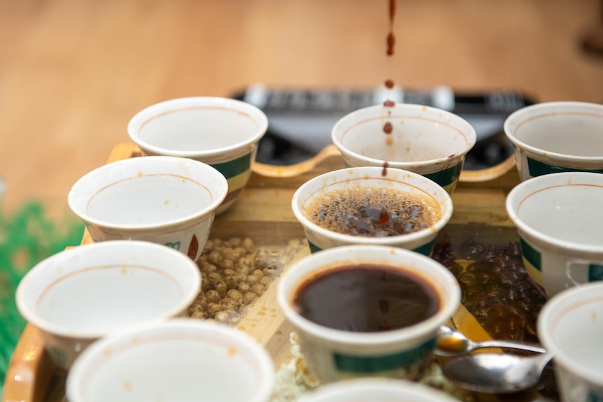 Cups of coffee being poured for Ethiopian New Year.