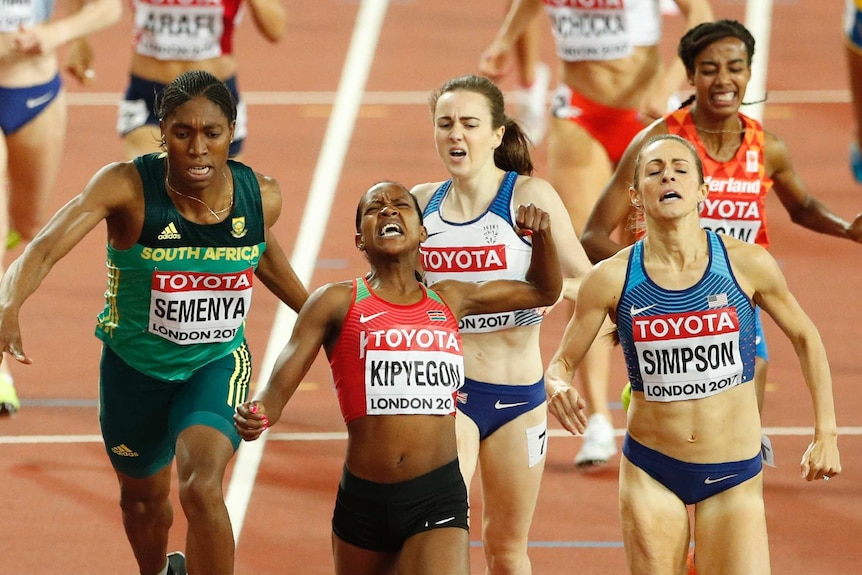 Caster Semenya (left) runs in the 1,500m final at the World Athletic Championships in London, August 7, 2017.