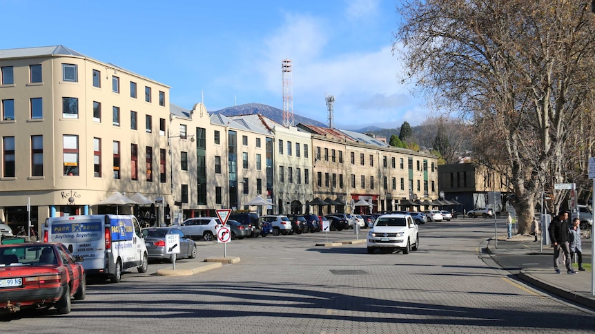 Salamanca Place with Mt Wellington in the background, Hobart. June 3 2015