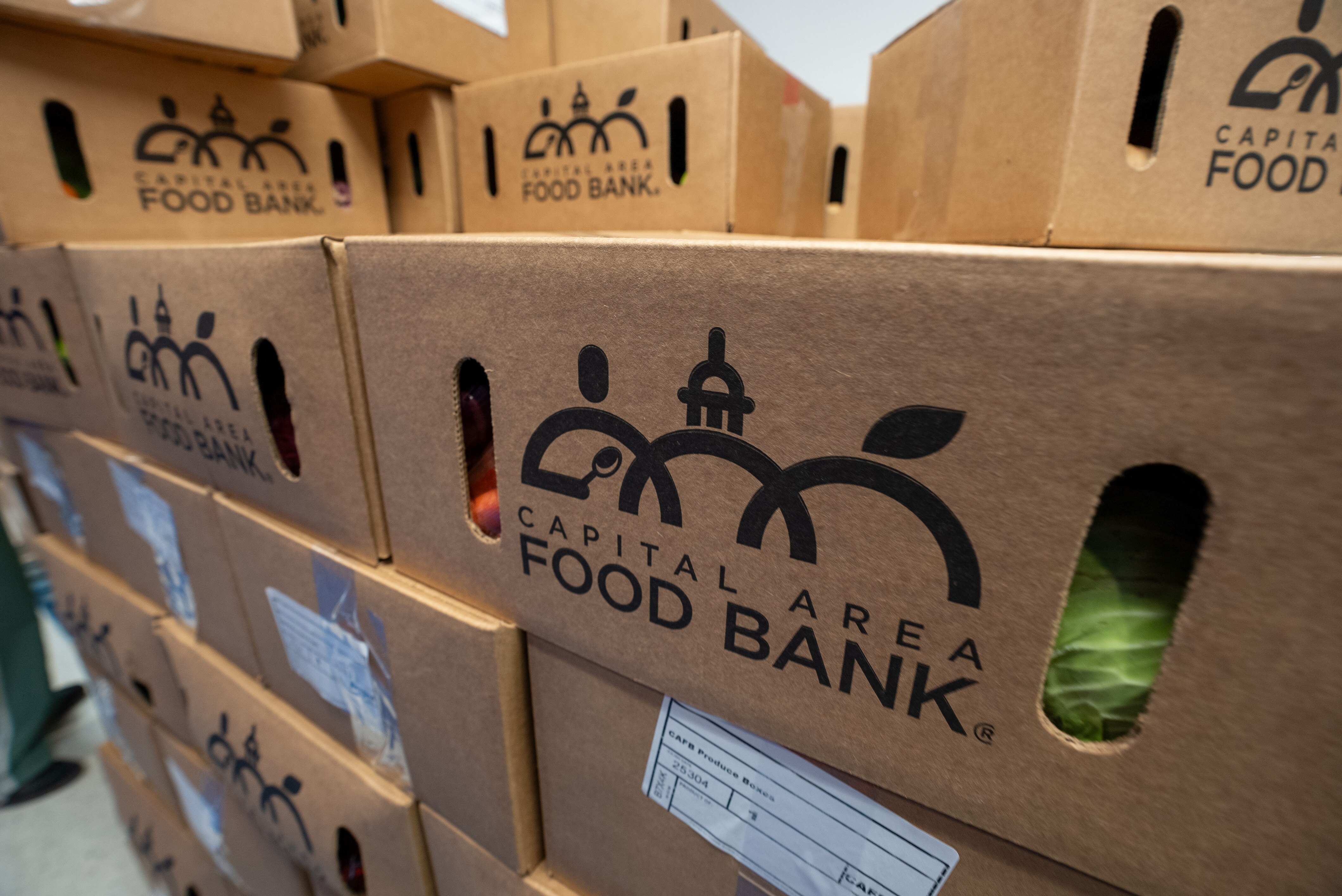 Boxes of food at a food bank