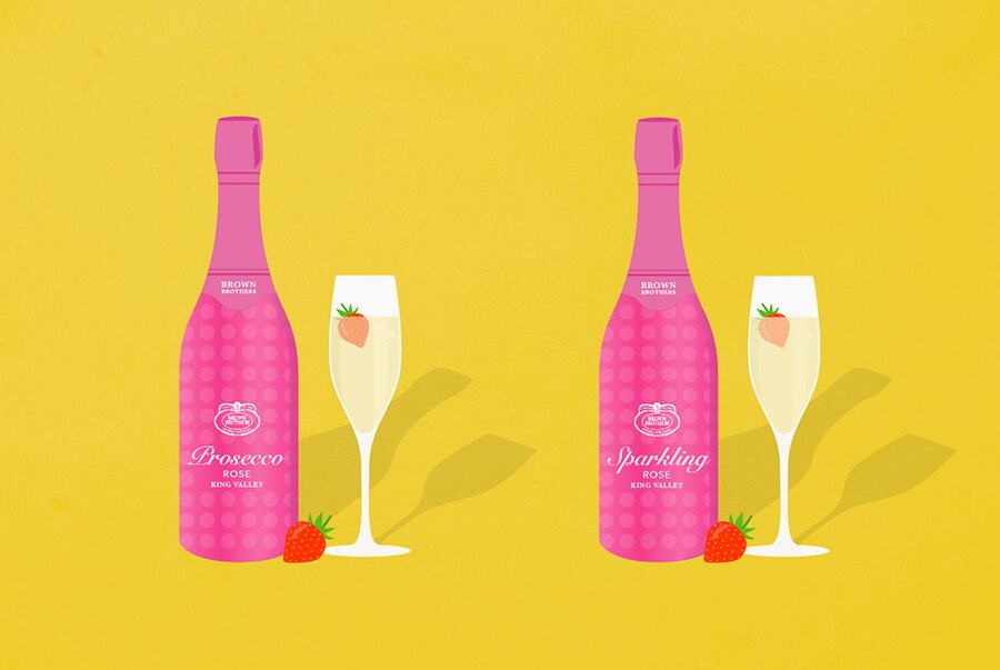 An illustration shows two bottles of wine, one labelled Prosecco rose and one called Sparkling rose.