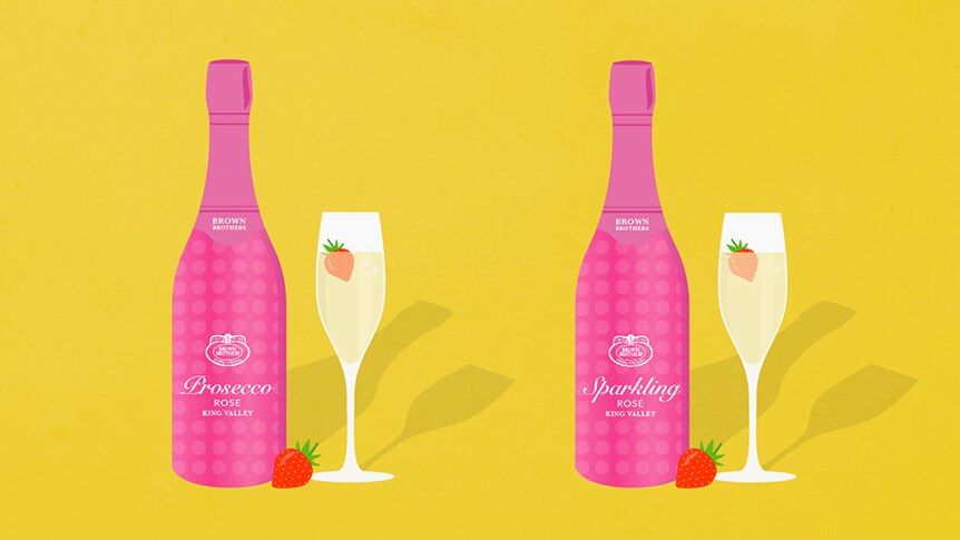 An illustration shows two bottles of wine, one labelled Prosecco rose and one called Sparkling rose.