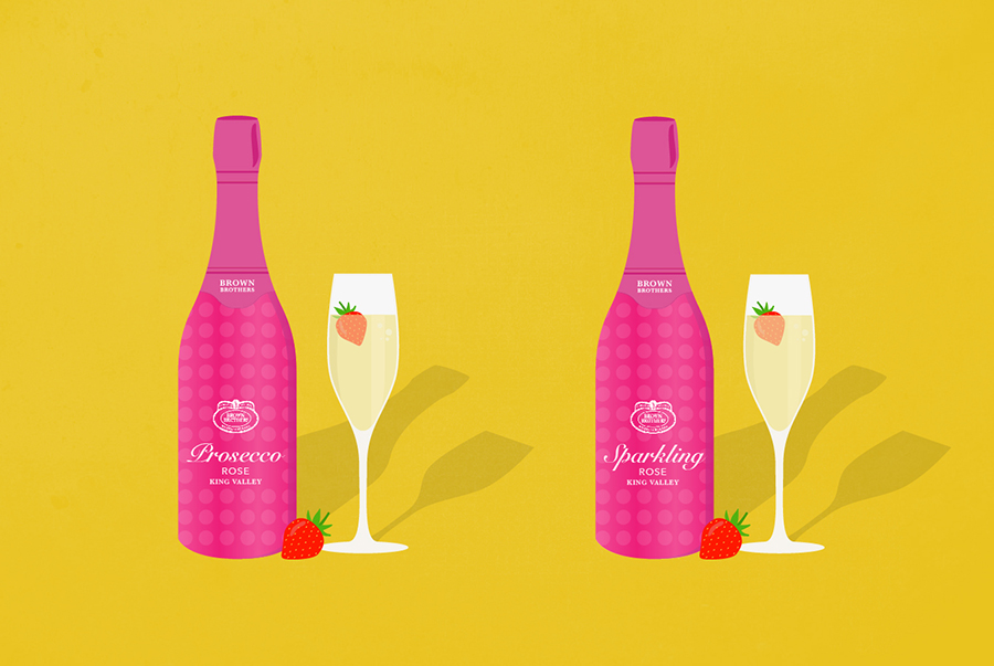 An illustration shows two bottles of wine, one labelled Prosecco rose and one called Sparkling rose.