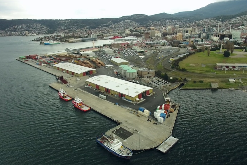 An aerial view of a port.