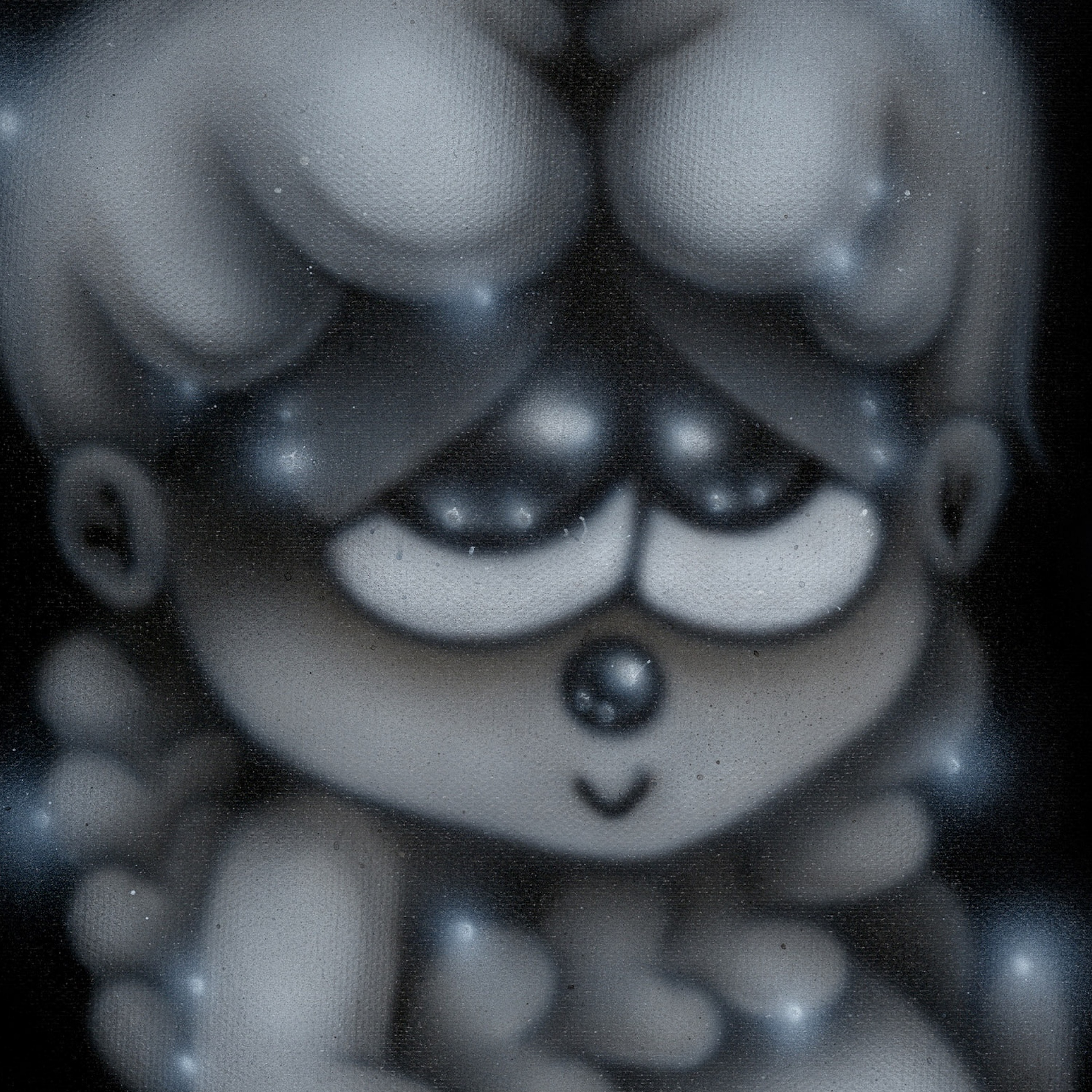 spray painted child-like character on a black background