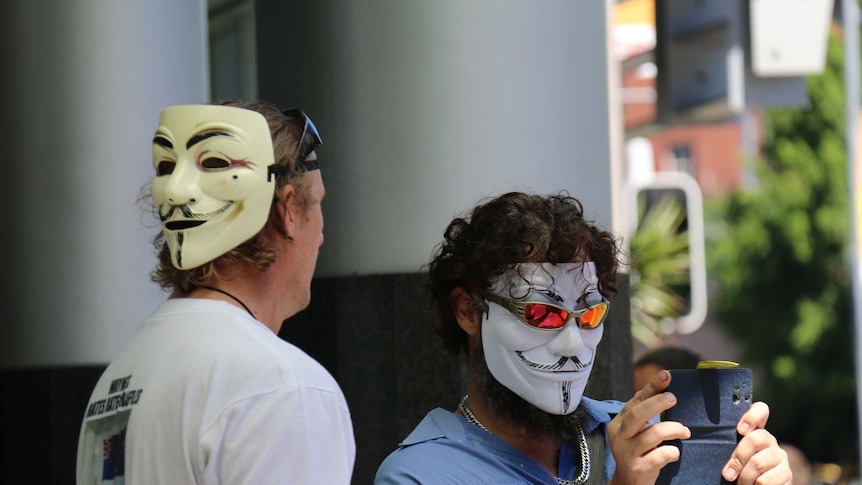 Anonymous supporters at Brisbane protest