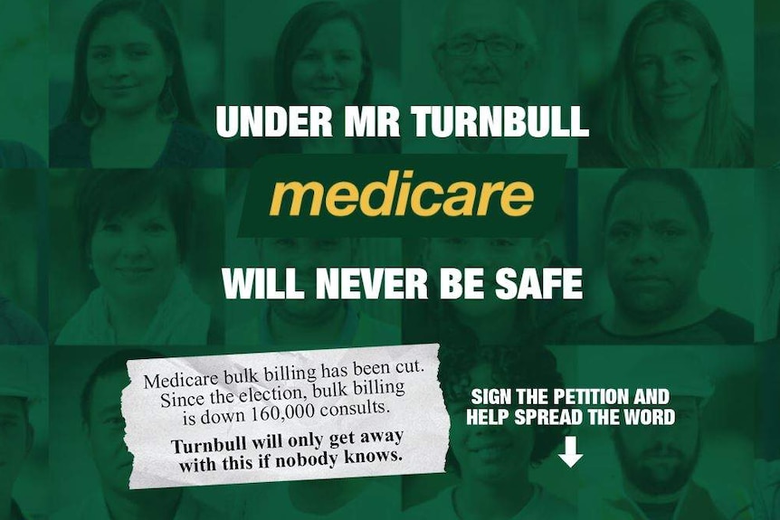 A screenshot of Labor's Save Medicare website which reads, "Under Mr Turnbull Medicare will never be safe".
