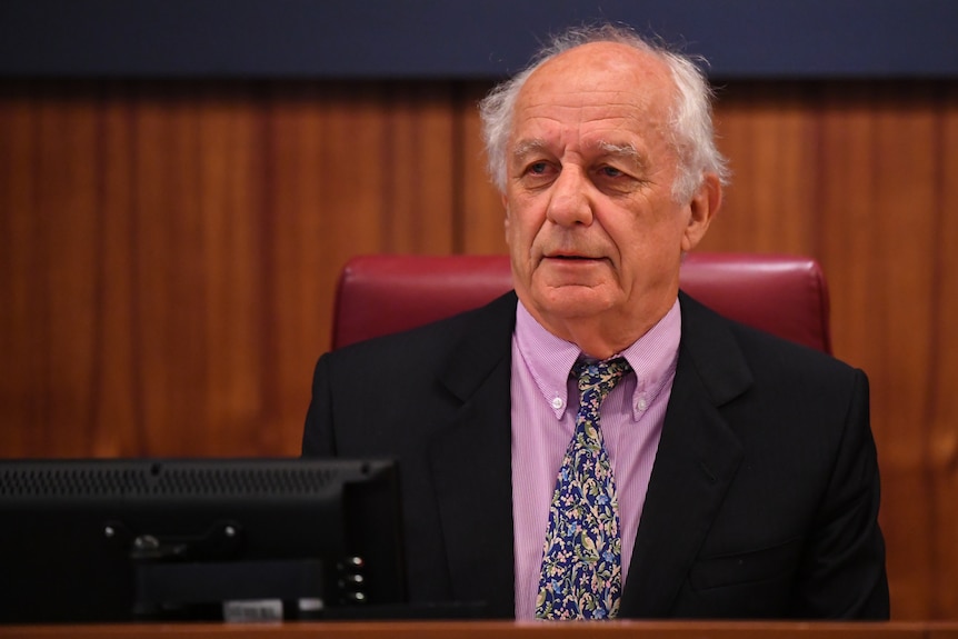 Commissioner Hon. Raymond Finkelstein AO QC is seen during Victoria's royal commission into Crown Casino.