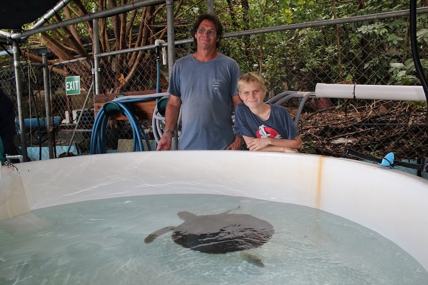 Geoff and Ross Willis said goodbye to Shelly at the Cairns Turtle Rehabilitation Centre.