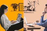 Composite of woman and man on laptop in separate homes in a story about signs your colleague might be struggling.